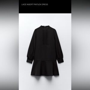 Zara Black Lace Insert Pintuck Dress